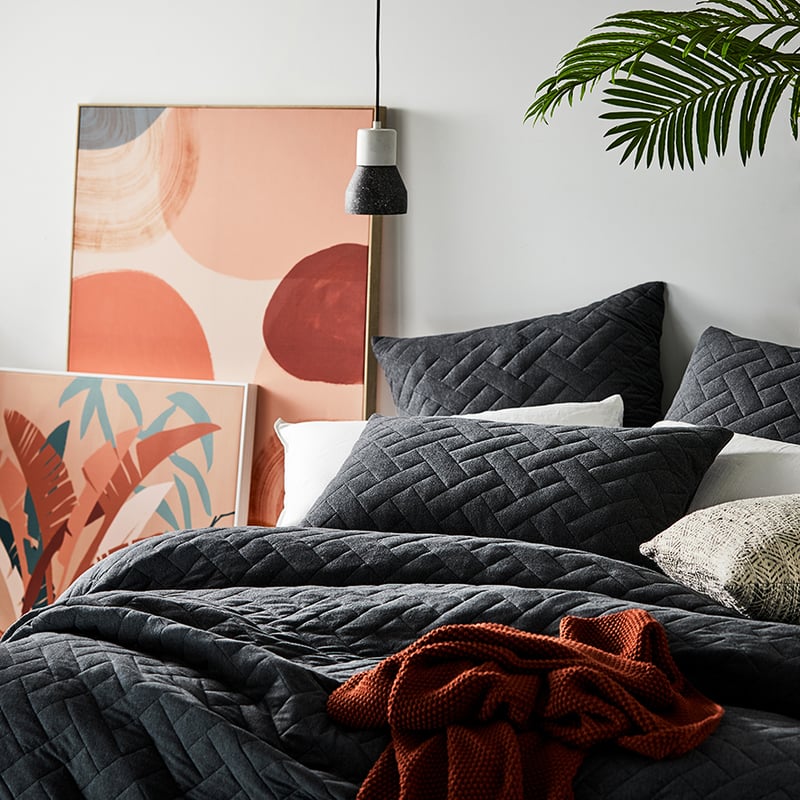 Logan Quilted Black Marle Jersey Quilt Cover