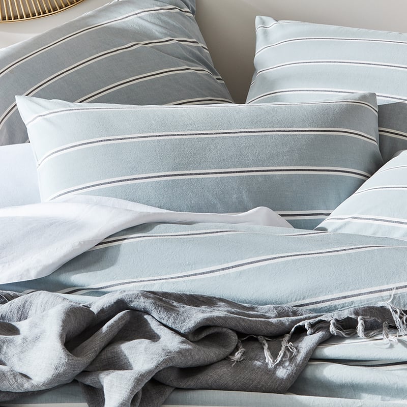 Stonewashed Yarn Dyed Blue Stripe Cotton Quilt Cover
