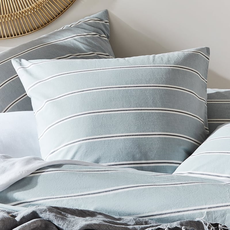 Stonewashed Yarn Dyed Blue Stripe Cotton Quilt Cover