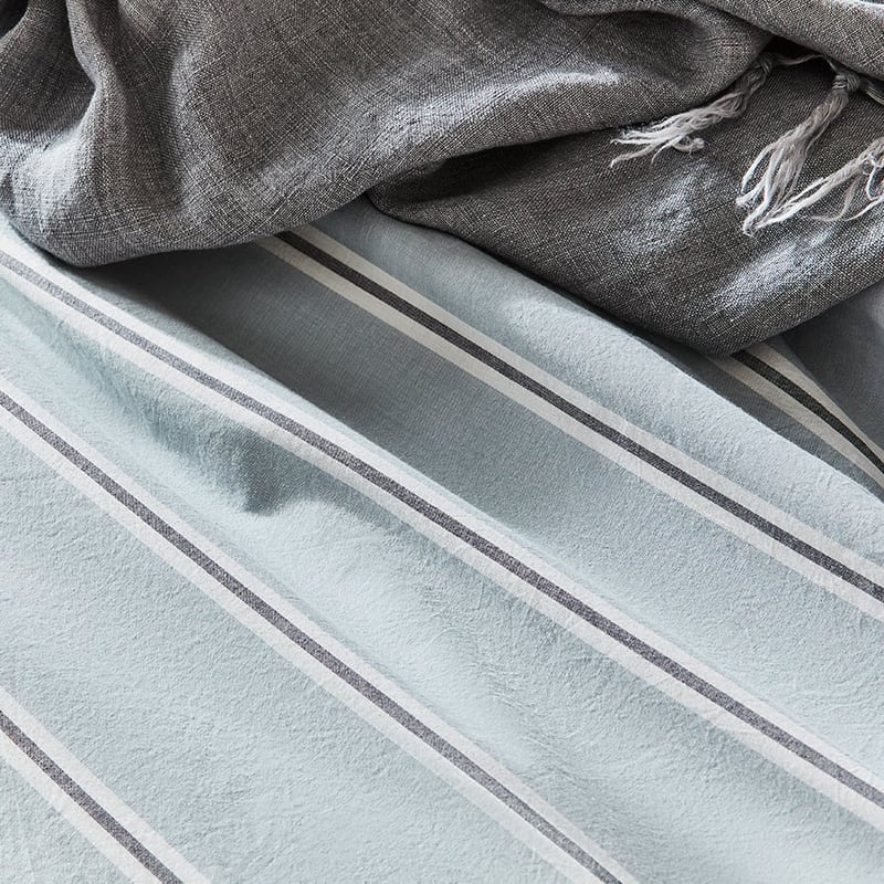 Stonewashed Yarn Dyed Blue Stripe Cotton Quilt Cover