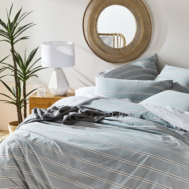 Stonewashed Yarn Dyed Blue Stripe Cotton Quilt Cover