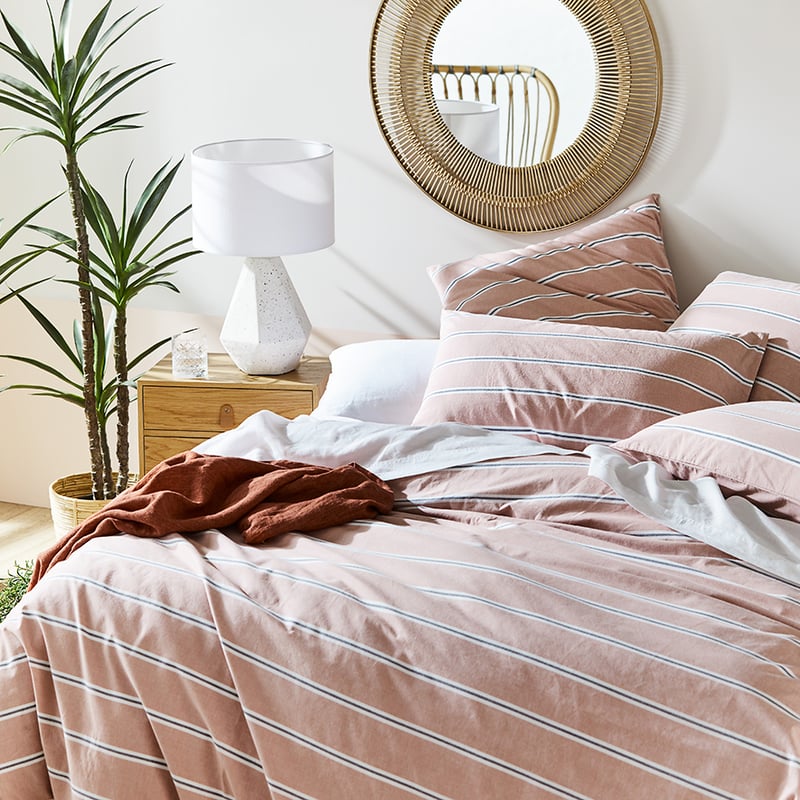 Stonewashed Yarn Dyed Clay Stripe Cotton Quilt Cover