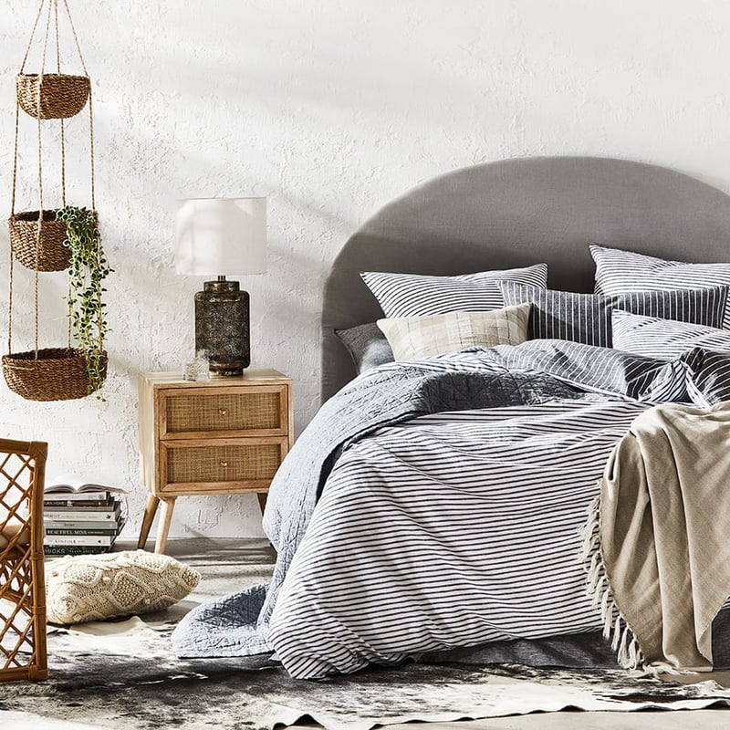 Vintage Washed Linen Cotton Indigo Stripe Quilt Cover