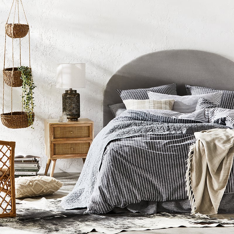 Vintage Washed Linen Cotton Indigo Stripe Quilt Cover