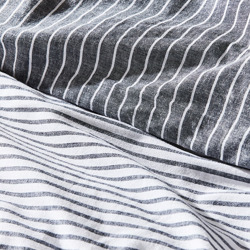 Vintage Washed Linen Cotton Indigo Stripe Quilt Cover