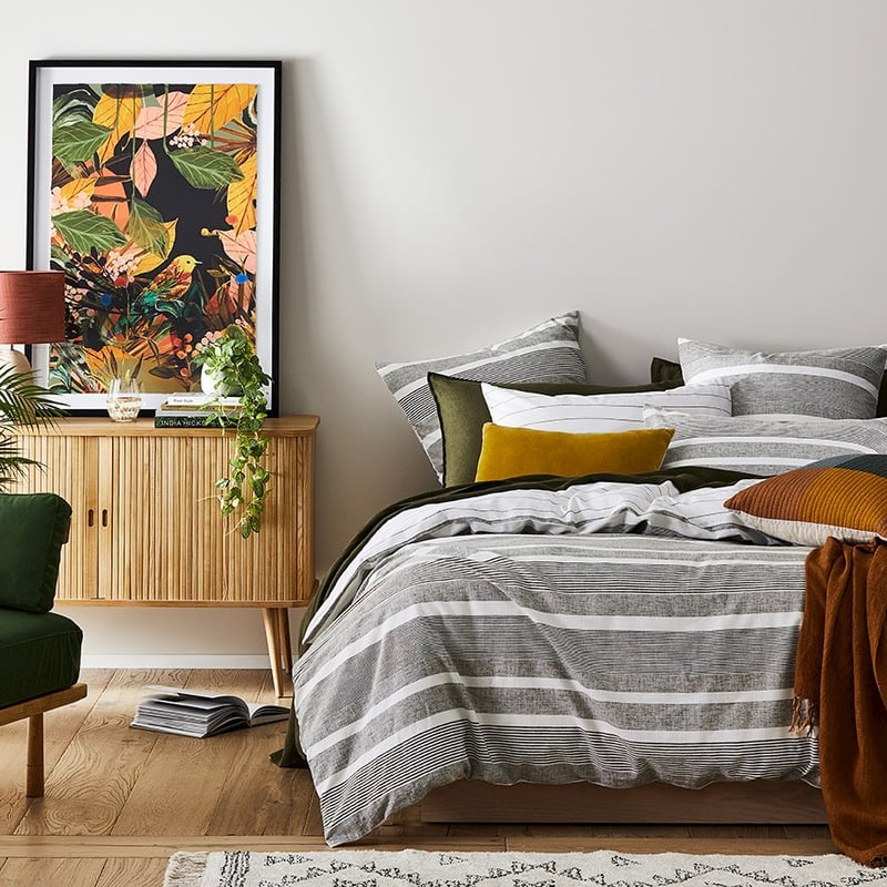 Vintage Washed Linen Cotton Moss Stripe Quilt Cover