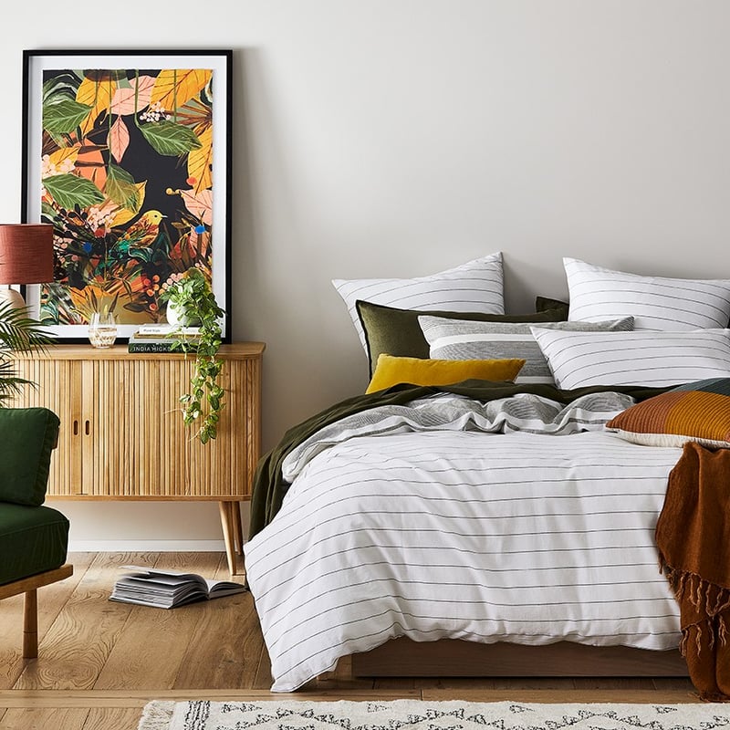 Vintage Washed Linen Cotton Moss Stripe Quilt Cover