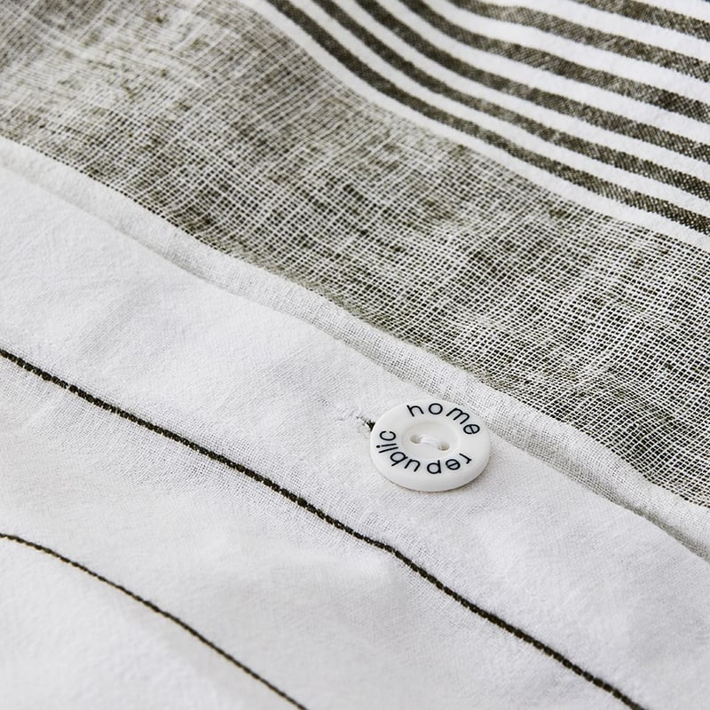 Vintage Washed Linen Cotton Moss Stripe Quilt Cover