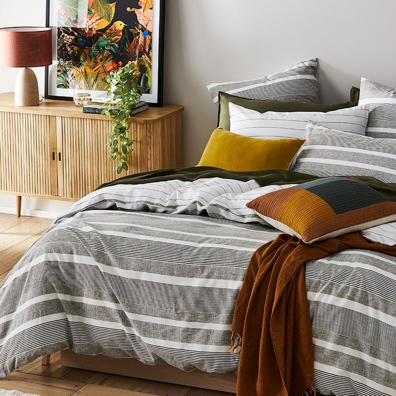 Vintage Washed Linen Cotton Moss Stripe Quilt Cover