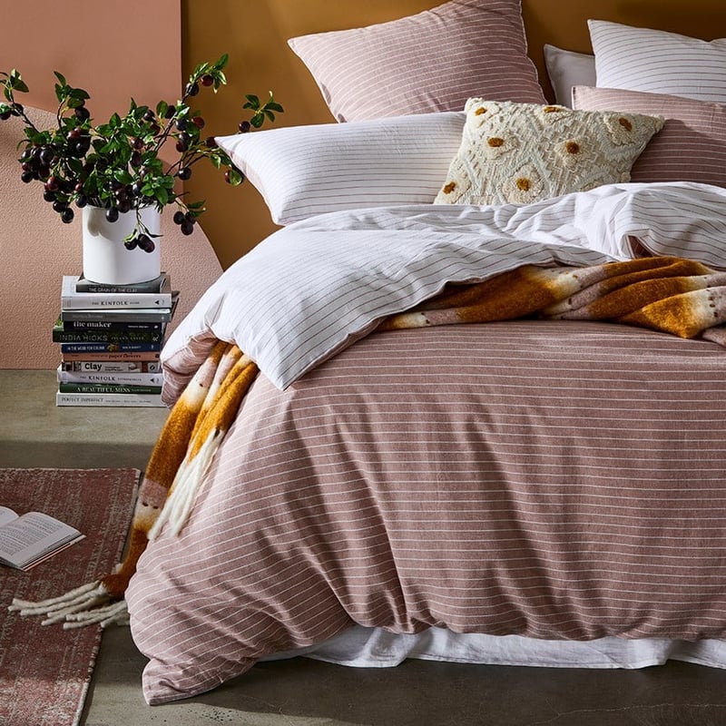 Vintage Washed Linen Cotton Rose Stripe Quilt Cover