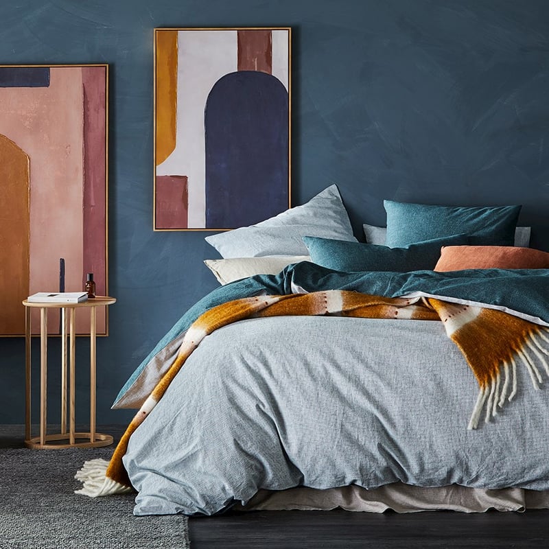 Vintage Washed Linen Cotton Teal Check Quilt Cover