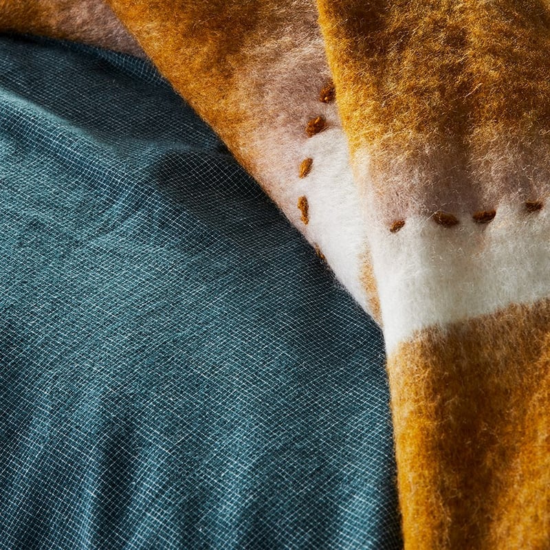 Vintage Washed Linen Cotton Teal Check Quilt Cover