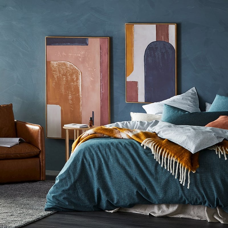 Vintage Washed Linen Cotton Teal Check Quilt Cover