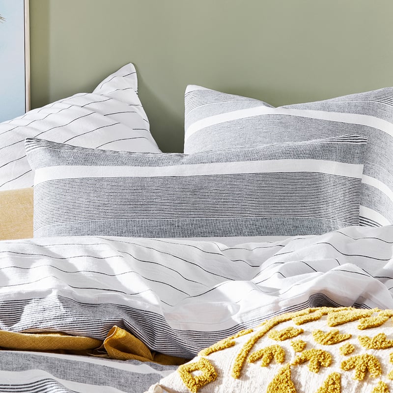 Vintage Washed Linen Cotton Ebony Stripe Quilt Cover