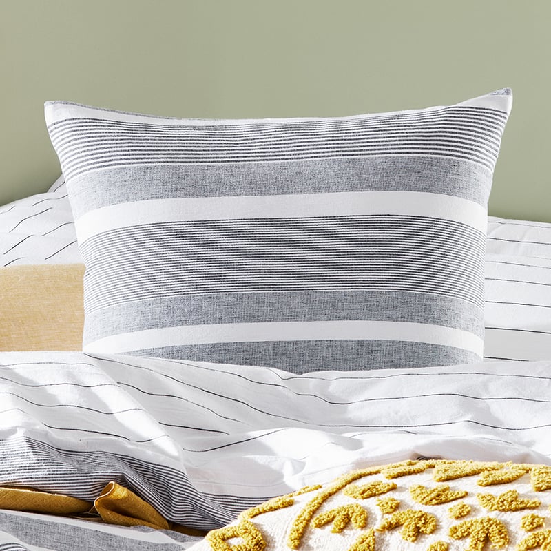 Vintage Washed Linen Cotton Ebony Stripe Quilt Cover