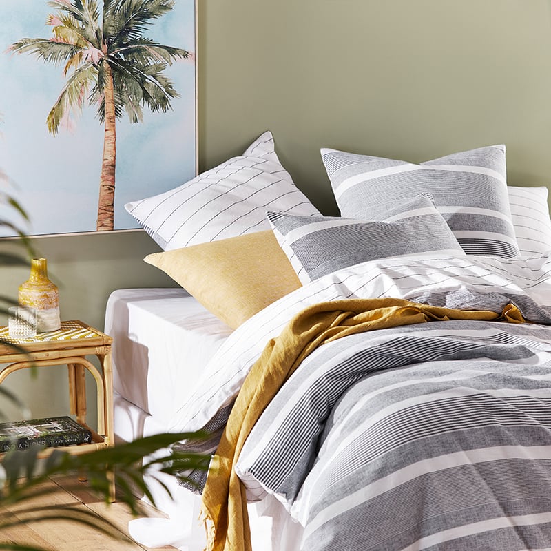 Vintage Washed Linen Cotton Ebony Stripe Quilt Cover