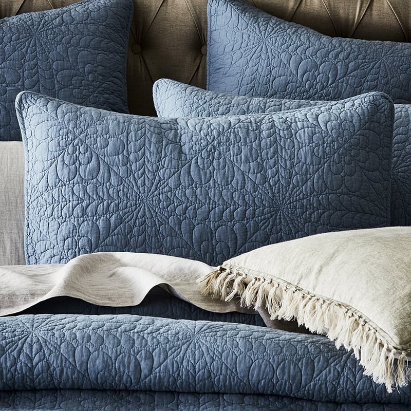 Daisy Quilted Dusty Blue Quilt Cover