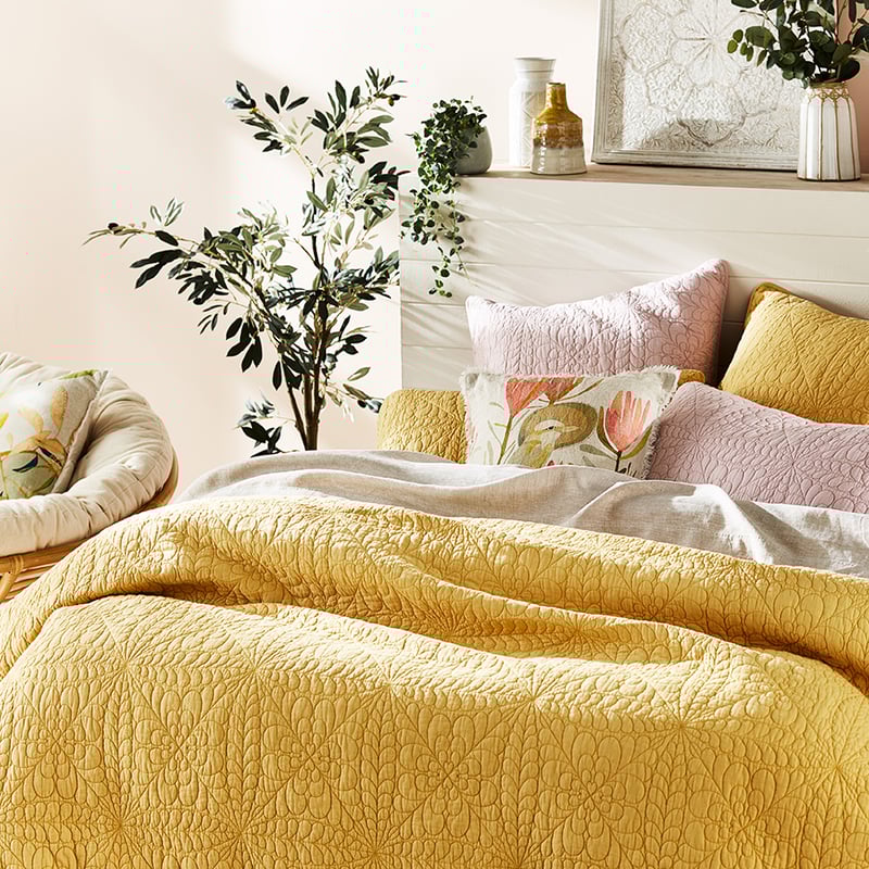 Daisy Quilted Mustard Quilt Cover