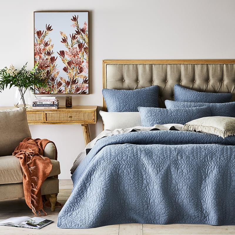 Daisy Quilted Dusty Blue Coverlet