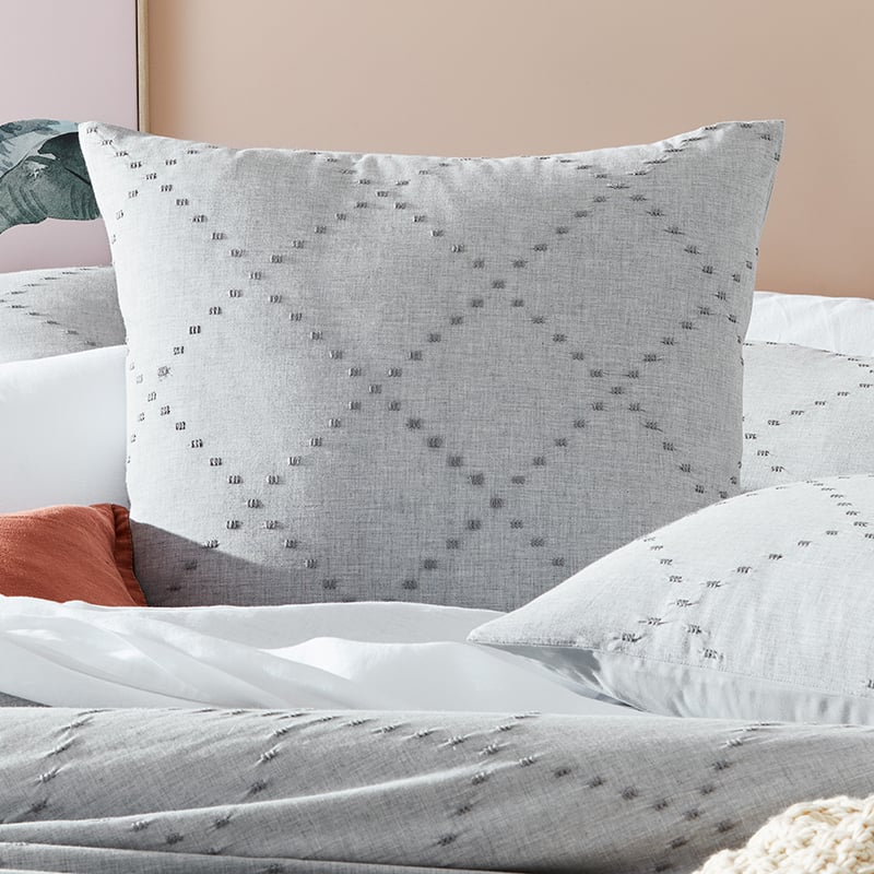 Delta Embroidered Grey Marle Quilt Cover Set