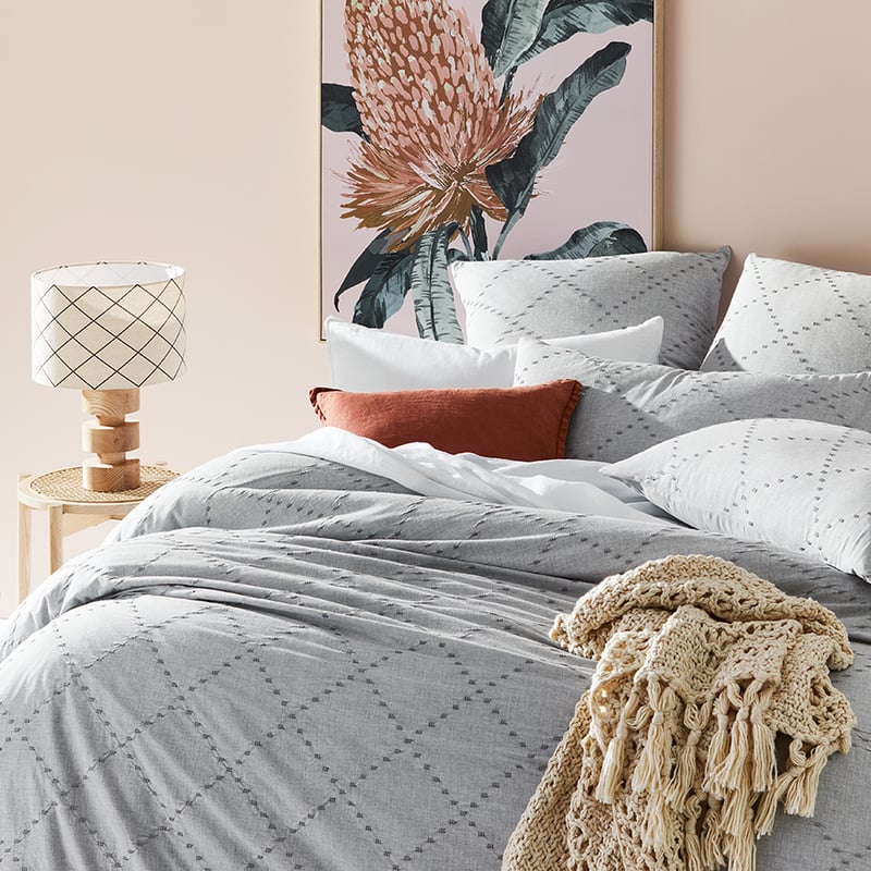 Delta Embroidered Grey Marle Quilt Cover Set