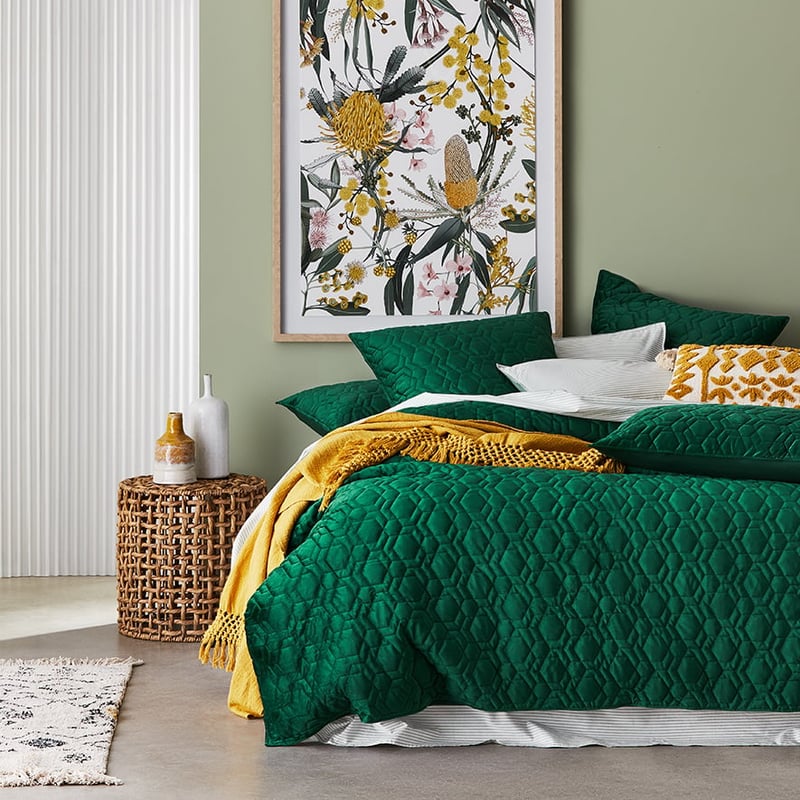 Neo Quilted Emerald Velvet Quilt Cover