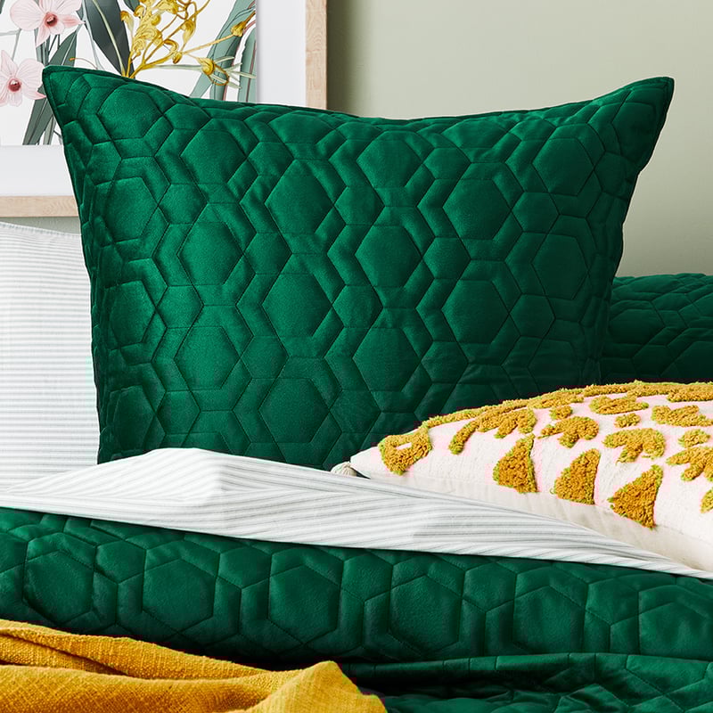 Neo Quilted Emerald Velvet Quilt Cover