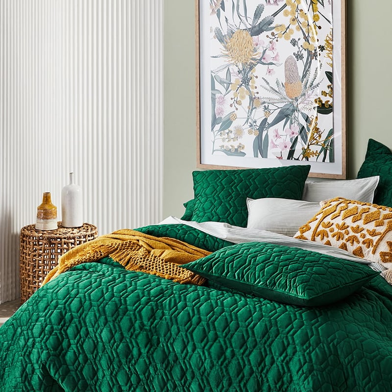 Neo Quilted Emerald Velvet Quilt Cover
