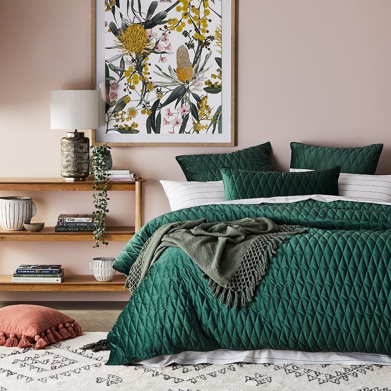 May Dark Olive Quilted Velvet Quilt Cover