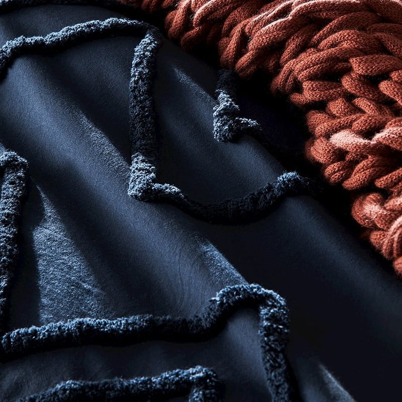 Orlando Chenille Navy Quilt Cover  