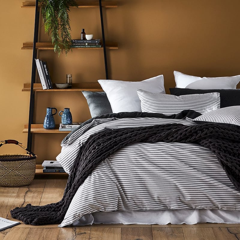 Super Soft Brushed Flannelette Charcoal Stripe Quilt Cover