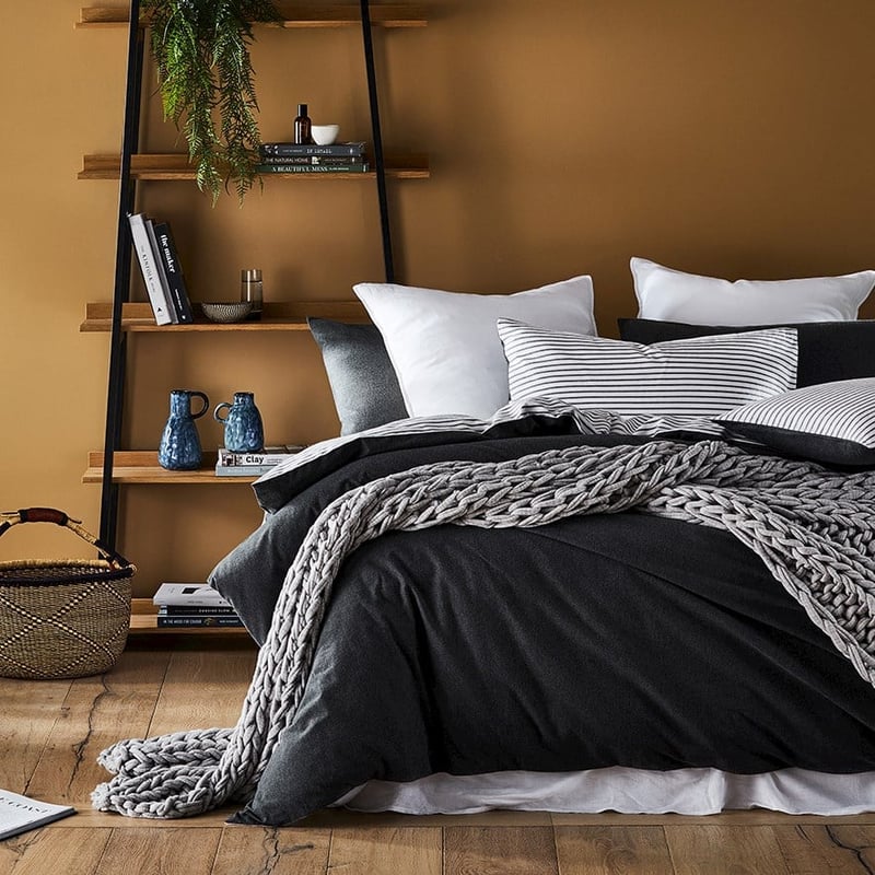 Super Soft Brushed Flannelette Charcoal Stripe Quilt Cover