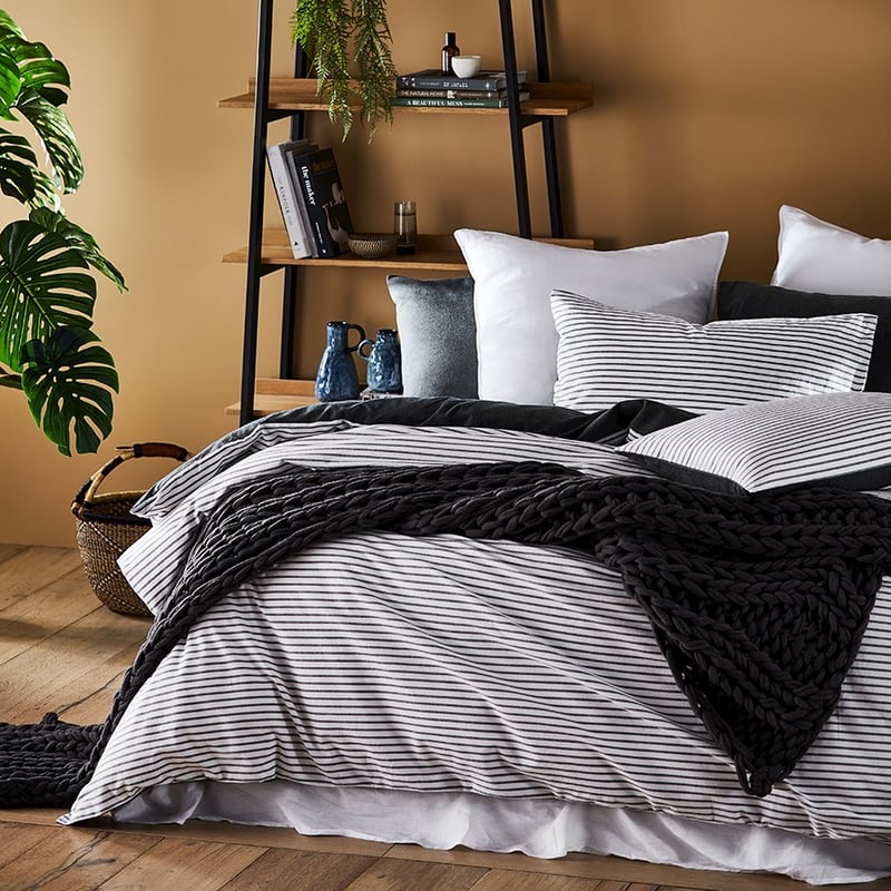 Super Soft Brushed Flannelette Charcoal Stripe Quilt Cover