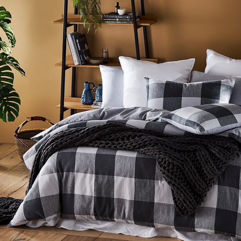 Super Soft Brushed Flannelette Silver Check Quilt Cover