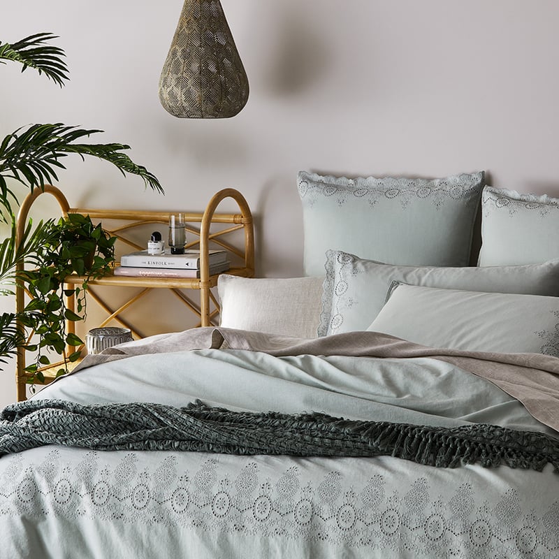 Broderie Vintage Green Quilt Cover Set