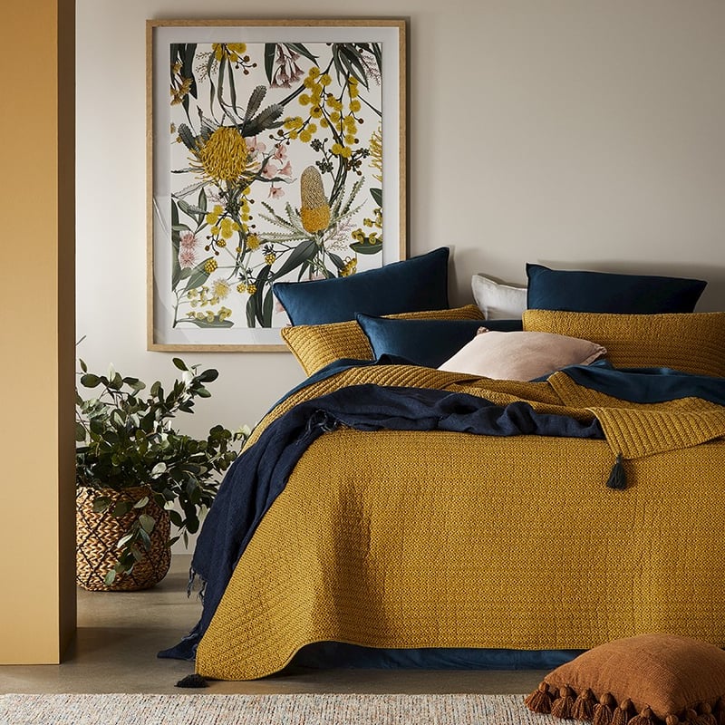 Camden Mustard Floral Quilted Coverlet 