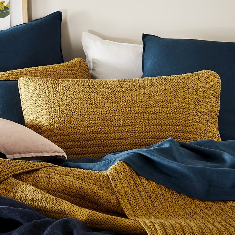 Camden Mustard Floral Quilted Coverlet 