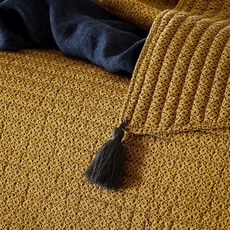 Camden Mustard Floral Quilted Coverlet 