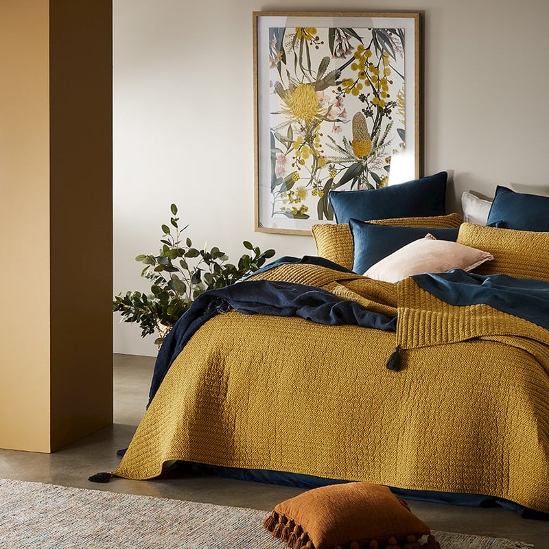 Camden Mustard Floral Quilted Coverlet 