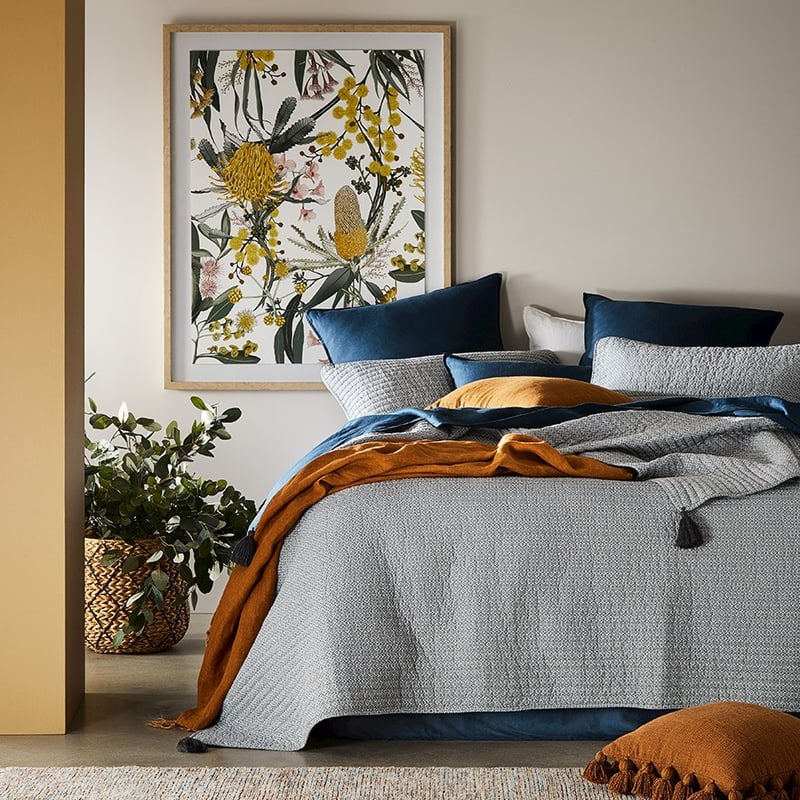 Camden Silver Floral Quilted Coverlet 