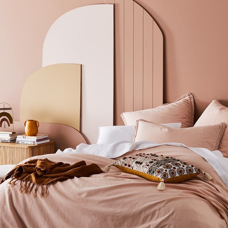 Vintage Washed Linen Cotton Rose Dust Lace Quilt Cover