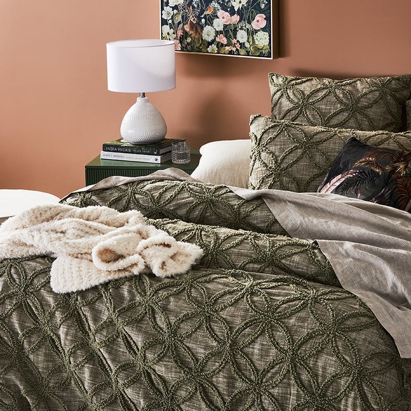 Barossa Chenille Olive Quilt Cover