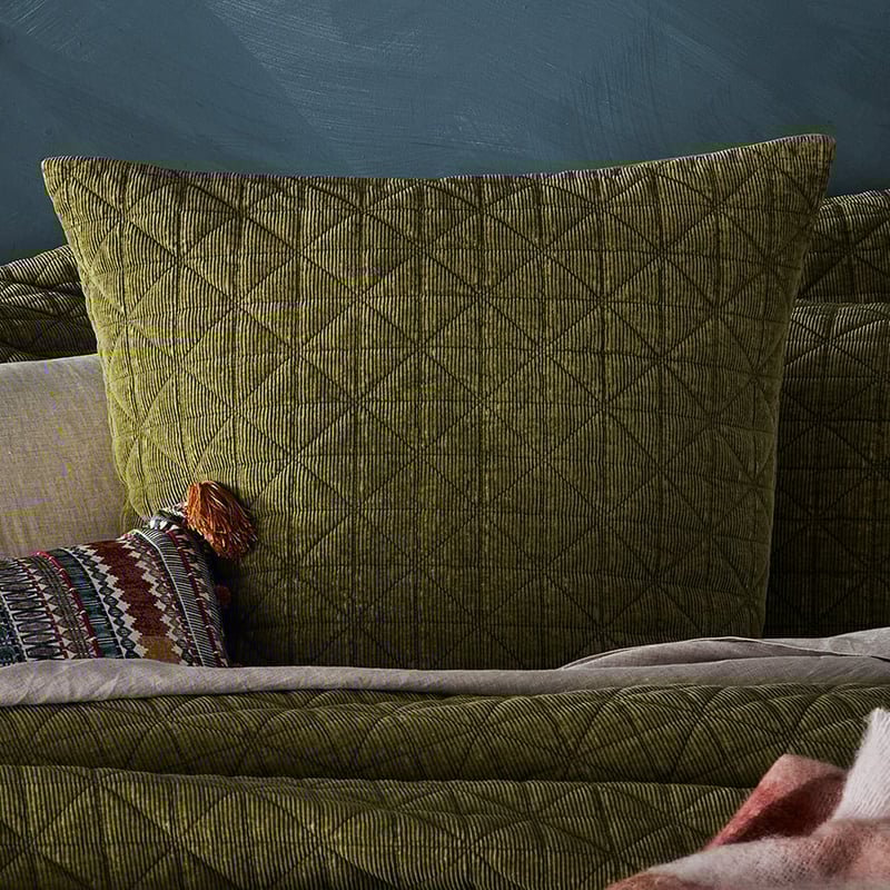 Vintage Washed Corduroy Quilted Antique Green Quilt Cover