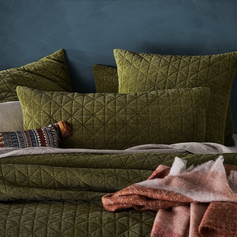 Vintage Washed Corduroy Quilted Antique Green Quilt Cover