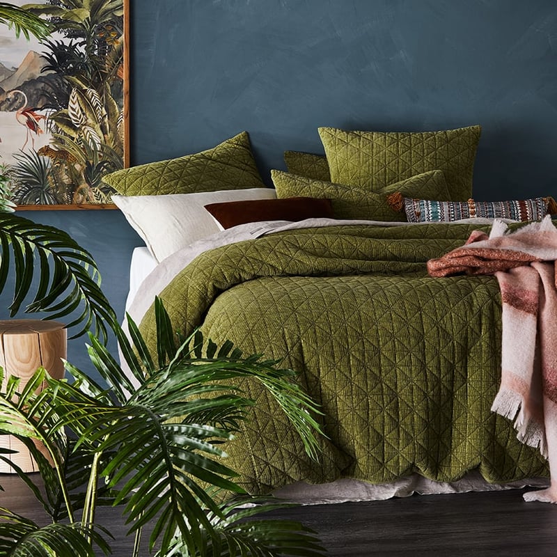 Vintage Washed Corduroy Quilted Antique Green Quilt Cover