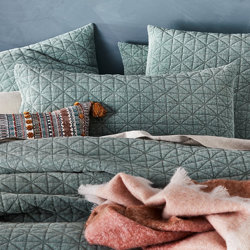 Vintage Washed Corduroy Quilted Sage Quilt Cover