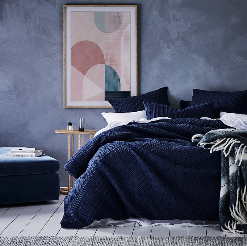 Maize Jersey Quilted Navy Marle Quilt Cover