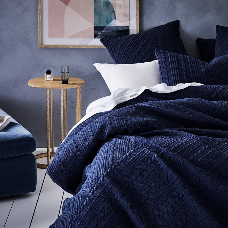 Maize Jersey Quilted Navy Marle Quilt Cover