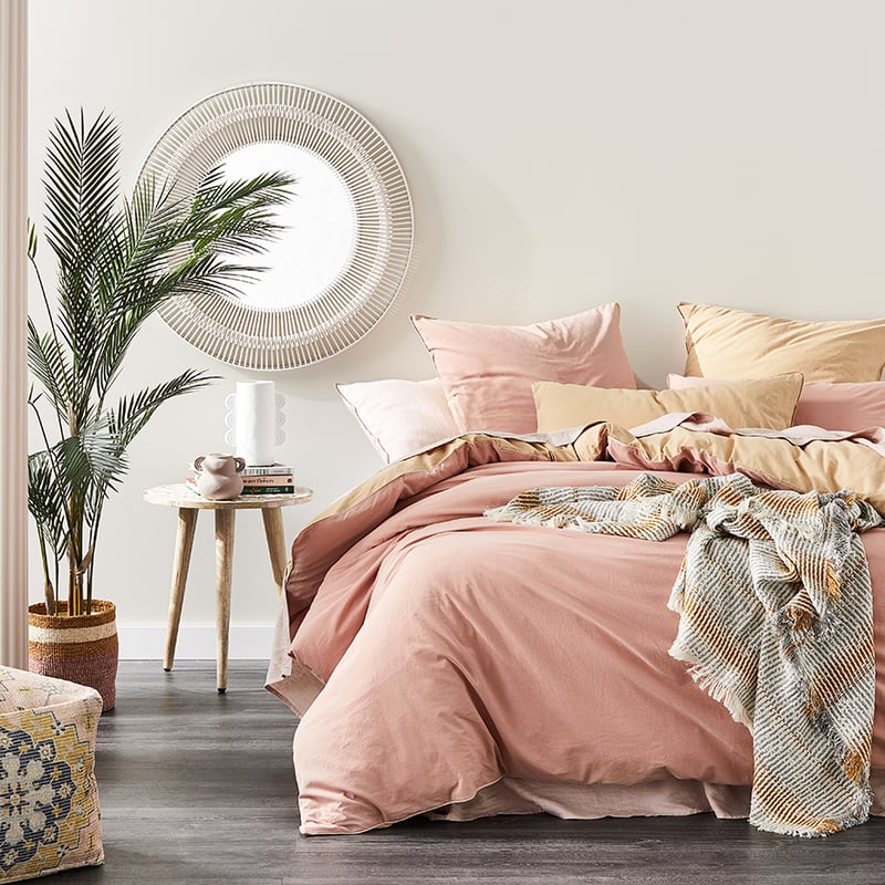 Stonewashed Peach Two Toned Quilt Cover Set