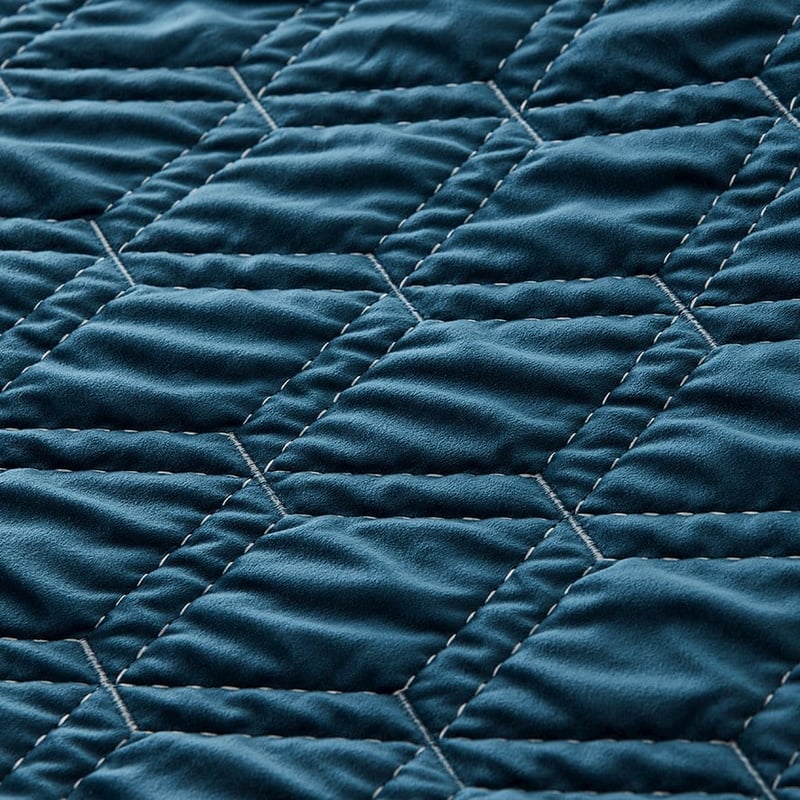 Valentina Quilted Petrol Blue Velvet Coverlet
